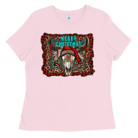 Bubblegum Pink merry christmas bull skull Ladies Tee - RanaPortraitStore