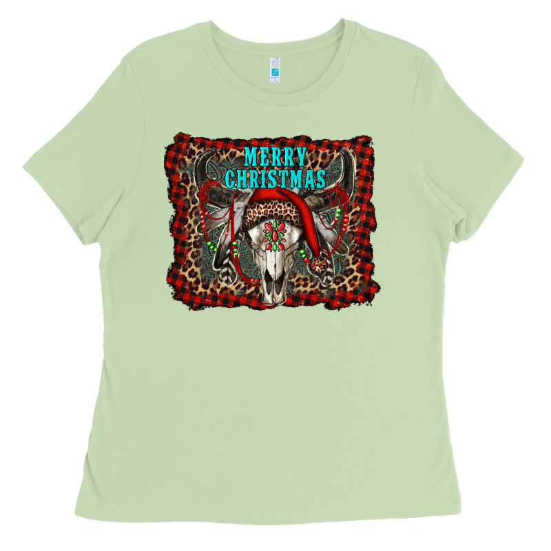 Merry Christmas Bull Skull Ladies Tee by RanaPortraitStore | Teevron
