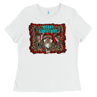 White merry christmas bull skull Ladies Tee - RanaPortraitStore