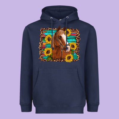 Horse Sunflowers Turquoise Wooden Serape Leopard Heavyweight Hoodie Designed By Artiststas