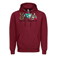 Burgundy peace love maine coon cat Zipper Hoodie - LillyAllenDesigns