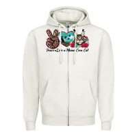 Oatmeal Heather peace love maine coon cat Zipper Hoodie - LillyAllenDesigns