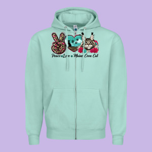 Peace Love Maine Coon Cat Zipper Hoodie Designed By Lillyallendesigns