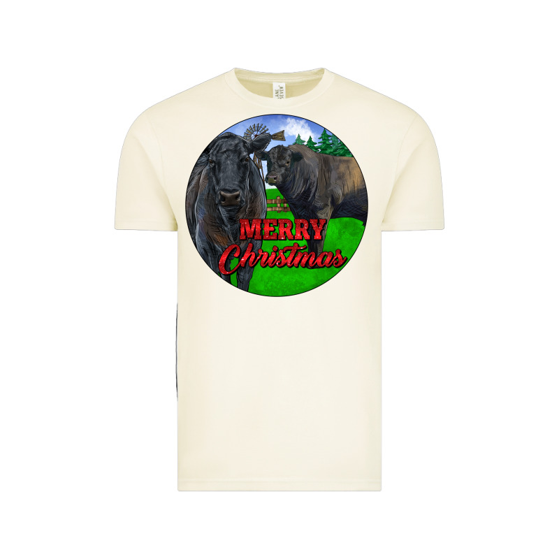 Black Angus Cattle And Bull Merry Christmas Vintage Tee by RanaPortraitStore | Teevron