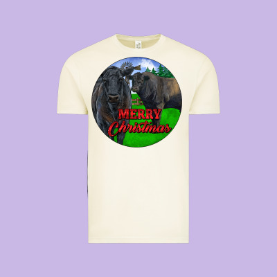 Black Angus Cattle And Bull Merry Christmas Vintage Tee Designed By Ranaportraitstore