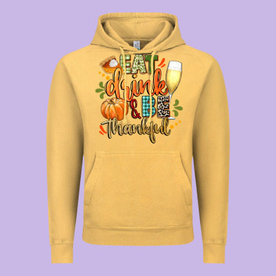 Eat Drink And Be Thankful Vintage Hoodie Designed By Cowgirlartshop