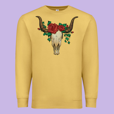 Bull Skull With Roses Premium Sweatshirt Designed By Artiststas
