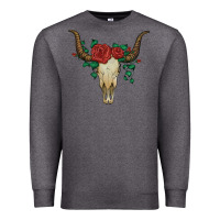 Charcoal Heather bull skull with roses Premium Sweatshirt - Artiststas