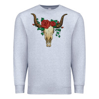 Heather Grey bull skull with roses Premium Sweatshirt - Artiststas
