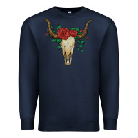 Navy bull skull with roses Premium Sweatshirt - Artiststas