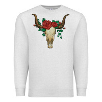 Oatmeal Heather bull skull with roses Premium Sweatshirt - Artiststas