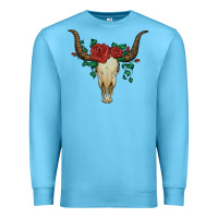 Ocean Blue bull skull with roses Premium Sweatshirt - Artiststas