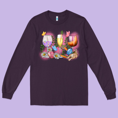 Easter Wine Glasses  Easter Day Long Sleeve Tee Designed By Cowgirlartshop