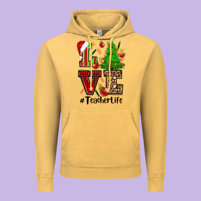 Love Teacher Life Christmas Vintage Hoodie Designed By Cowgirlartshop