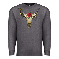 Charcoal Heather bull skull with rose and flowers Premium Sweatshirt - Artiststas