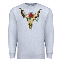 Heather Grey bull skull with rose and flowers Premium Sweatshirt - Artiststas