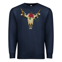 Navy bull skull with rose and flowers Premium Sweatshirt - Artiststas