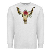 Oatmeal Heather bull skull with rose and flowers Premium Sweatshirt - Artiststas