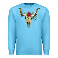 Ocean Blue bull skull with rose and flowers Premium Sweatshirt - Artiststas