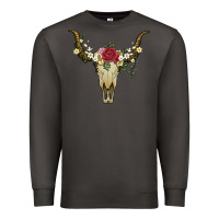 Smoke bull skull with rose and flowers Premium Sweatshirt - Artiststas
