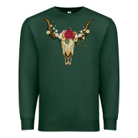 Sports Green bull skull with rose and flowers Premium Sweatshirt - Artiststas