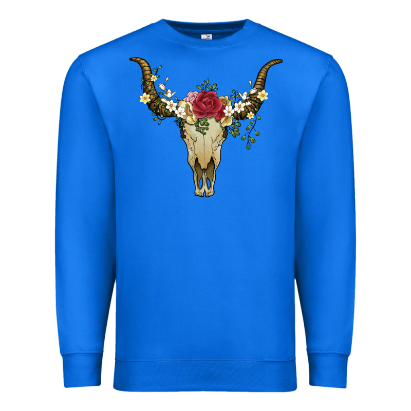 Bull Skull With Rose And Flowers Premium Sweatshirt by Artiststas | Teevron