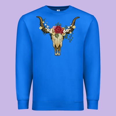 Bull Skull With Rose And Flowers Premium Sweatshirt Designed By Artiststas