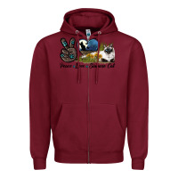 Burgundy Peace Love Siamese Cat Zipper Hoodie - LillyAllenDesigns