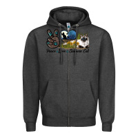 Charcoal Heather Peace Love Siamese Cat Zipper Hoodie - LillyAllenDesigns