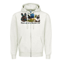 Oatmeal Heather Peace Love Siamese Cat Zipper Hoodie - LillyAllenDesigns