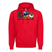 Red Peace Love Siamese Cat Zipper Hoodie - LillyAllenDesigns
