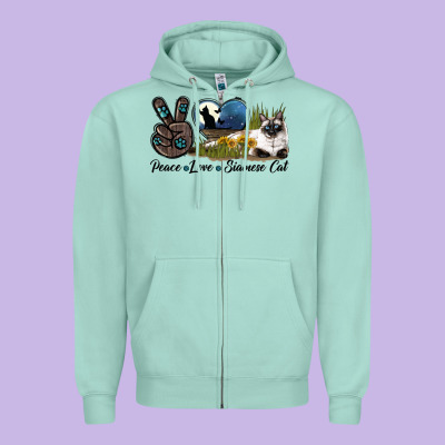 Peace Love Siamese Cat Zipper Hoodie Designed By Lillyallendesigns
