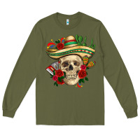 Army Green Di de los muertos with roses Mexico Long Sleeve Tee - HowdyJamesFarm