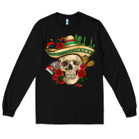 Black Di de los muertos with roses Mexico Long Sleeve Tee - HowdyJamesFarm