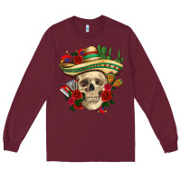 Burgundy Di de los muertos with roses Mexico Long Sleeve Tee - HowdyJamesFarm
