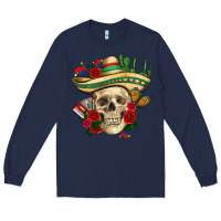 Navy Di de los muertos with roses Mexico Long Sleeve Tee - HowdyJamesFarm