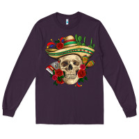 Plum Di de los muertos with roses Mexico Long Sleeve Tee - HowdyJamesFarm