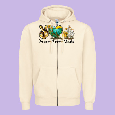 Peace Love Ducks Zipper Hoodie Designed By Lillyallendesigns