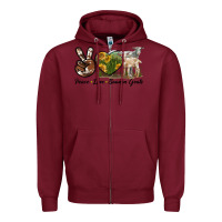 Burgundy Peace Love Saanen Goats Zipper Hoodie - LillyAllenDesigns