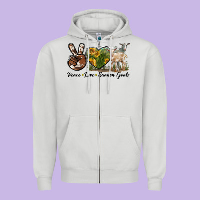 Peace Love Saanen Goats Zipper Hoodie Designed By Lillyallendesigns