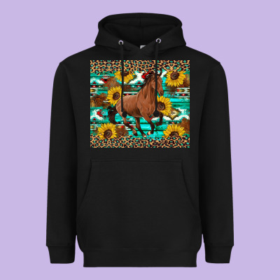 Western Horse Sunflowers Heavyweight Hoodie Designed By Artiststas