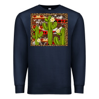 Navy aztec cowhide cactus background Premium Sweatshirt - Artiststas