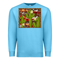 Ocean Blue aztec cowhide cactus background Premium Sweatshirt - Artiststas