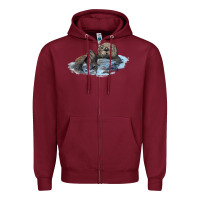 Burgundy california sea otter Zipper Hoodie - LillyAllenDesigns