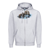 Heather Grey california sea otter Zipper Hoodie - LillyAllenDesigns