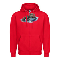 Red california sea otter Zipper Hoodie - LillyAllenDesigns