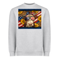 Heather Grey Western 4th Of July Cow Heavyweight Sweatshirt - LillyAllenDesigns