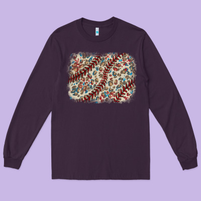 Baseball Leopard Glitter Background Long Sleeve Tee Designed By Howdyjamesfarm