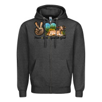 Charcoal Heather Peace Love Spanish Goat Zipper Hoodie - LillyAllenDesigns