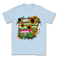Dusty Blue Arkansas Map Sunflower Cactus Serape Classic Tee - RanaPortraitStore